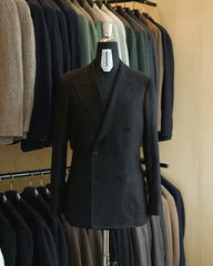 Drop6 Sport Jacket Linen Herringbone Double Breasted Black
