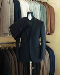 Drop6 Wool Suit Chalk Stripe Navy