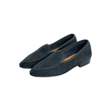 Angled view of the Baudoin & Lange Sagan Classic Plain Loafers Midnight Navy Suede showcasing the sleek toe, suede texture, and lightweight design for Clothier & Sons.