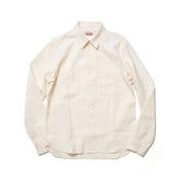 Front view of the Big John MS003R Selvedge Chambray Shirt Natural showing the classic chambray shirt silhouette, natural undyed tone, and clean button-front design for Clothier & Sons.