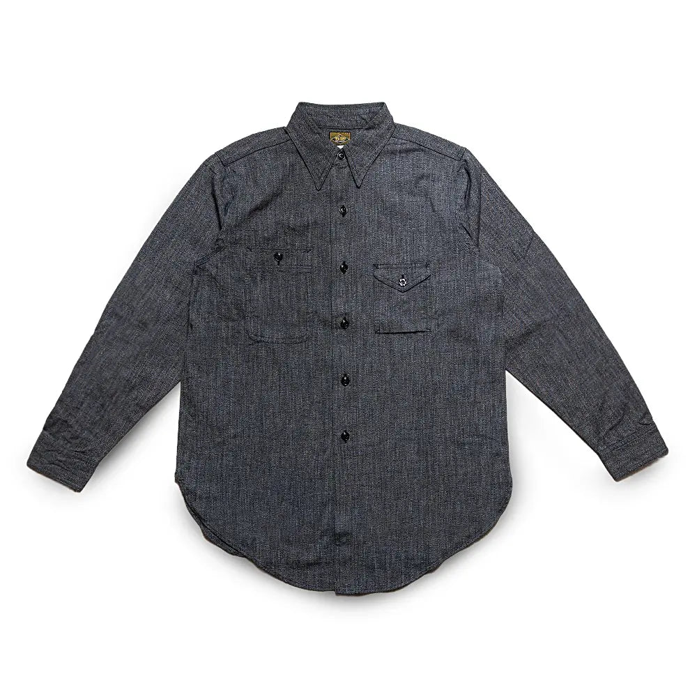 Front view of the Big Yank 1935 Original Chambray Shirt Black showing the classic work shirt silhouette, black chambray fabric, and heritage-inspired design for Clothier & Sons.