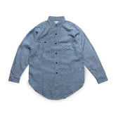 Front view of the Big Yank 1935 Original Chambray Shirt Indigo showing the classic work shirt silhouette, indigo chambray fabric, and heritage-inspired design for Clothier & Sons.