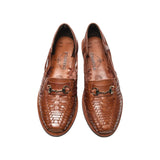 Side profile of the Chamula Bocado Brown highlighting the low-profile loafer construction, woven leather texture, and clean heel structure for Clothier & Sons.