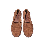 Top view of the Chamula Brasilia Cafe Suede showing the clean vamp design, hand stitching, and relaxed moccasin profile for Clothier & Sons.