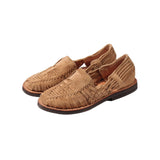 Front view of the Chamula Brasilia Sand Suede showing the hand-stitched moccasin construction, rounded toe shape, and light sand suede tone for Clothier & Sons.