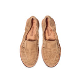 Top view of the Chamula Brasilia Sand Suede showing the clean vamp design, hand stitching, and relaxed moccasin profile for Clothier & Sons.