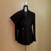 Drop6 Herringbone Linen Double Breasted Suit Black Full Suit View