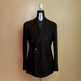Drop6 Herringbone Linen Double Breasted Suit Black Jacket Front View