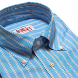 Collar detail of the Drop6 New Bold Stripe Button Down Shirt Blue showing button-down collar construction, stripe alignment, and stitching finish for Clothier & Sons.