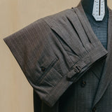 Shoulder detail of the Drop6 Wool Chalk Stripe Double Breasted Suit Charcoal Grey showing shoulder structure, stripe alignment, and tailoring precision for Clothier & Sons.