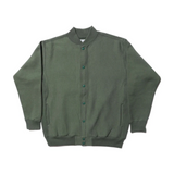 Front view of the Jelado Expedition Sweat Cardigan Green showing the button-front cardigan silhouette, rich green tone, and vintage-inspired casual design for Clothier & Sons.