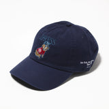 Front view of the J.Press Aaron Chang Cotton Twill Baseball Cap Navy showing the classic six-panel construction, curved brim, and embroidered graphic detail for Clothier & Sons.