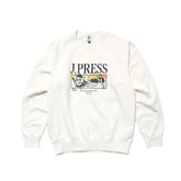 Front view of the J.Press Aaron Illust-Sweat Graphic Sweatshirt White showing the relaxed fit silhouette, clean white tone, and graphic print detail for Clothier & Sons.