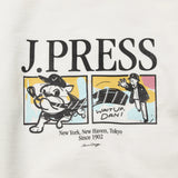 Graphic detail of the J.Press Aaron Illust-Sweat Graphic Sweatshirt White showing printed illustration and design placement for Clothier & Sons.