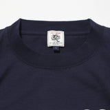 Collar detail of the J.Press Aaron Illust T-shirt Graphic Navy showing ribbed neckline construction and clean finishing for Clothier & Sons.