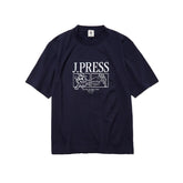 Front view of the J.Press Aaron Illust T-shirt Graphic Navy showing the deep navy base, graphic print design, and relaxed short sleeve silhouette for Clothier & Sons.