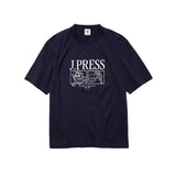 Front view of the J.Press Aaron Illust T-shirt Graphic Navy showing the deep navy base, graphic print design, and relaxed short sleeve silhouette for Clothier & Sons.