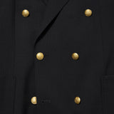 Button detail of the J.Press High Twist Hopsack New Jacket 6B Blazer Navy showing gold metal buttons and classic double-breasted arrangement for Clothier & Sons.