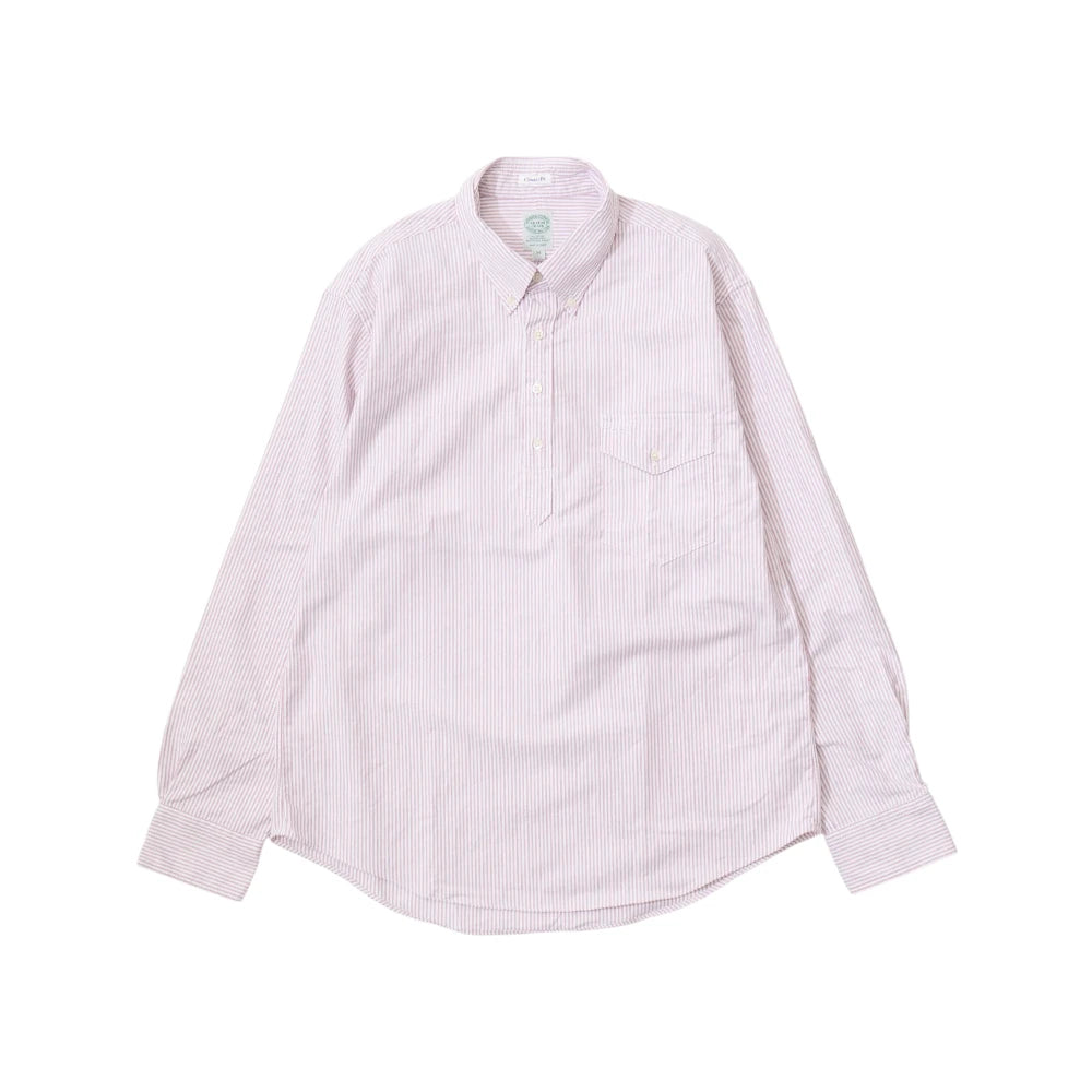 Keaton Chase USA L/S Pullover B/D Shirt Premium Oxford Candy Stripe White Red Stripe Front View