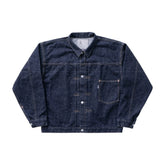 New Manual #029 WW II LV T-Back Jacket One Wash Dark Indigo Front View