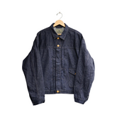 Front view of the Nigel Cabourn 40s Denim Jacket 12.5oz Indigo showing its vintage 1940s-inspired silhouette, button details, and indigo denim texture for Clothier & Sons.