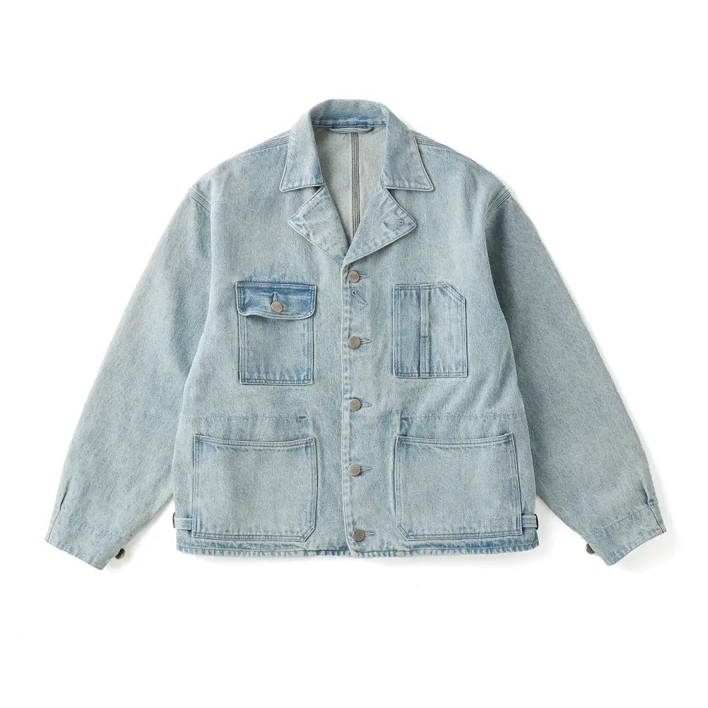 Front view of the Old Joe Cropped Engineering Jacket Indigo showing the cropped silhouette, structured front design, and deep indigo tone for Clothier & Sons.