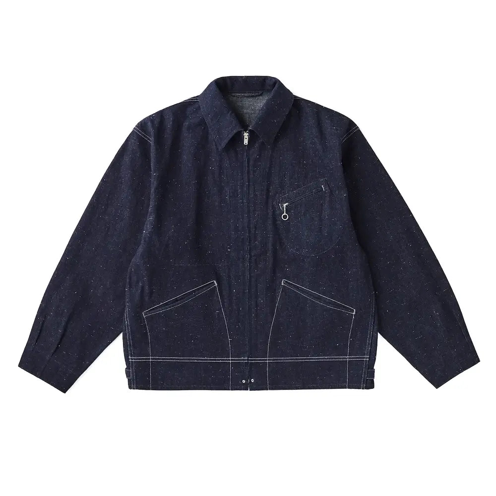 Front view of the Old Joe Erwin Zip Jacket Indigo showing the zip front closure, structured silhouette, and deep indigo tone for Clothier & Sons.