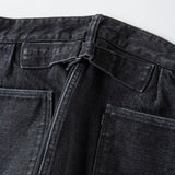 Waist detail of the Old Joe Flat-Back Jean Trouser 946 Graphite showing waistband construction, belt loops, and stitching finish for Clothier & Sons.