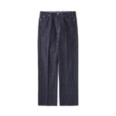 Front view of the Old Joe Saddle Straight Jean Trouser 945 Indigo showing the straight leg silhouette, saddle construction details, and rich indigo tone for Clothier & Sons.