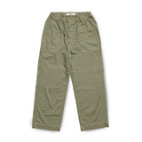 Front view of the Omnigod Men’s Herringbone Easy Baker Pants Olive showing the relaxed straight silhouette, olive tone, and classic baker pant design for Clothier & Sons.