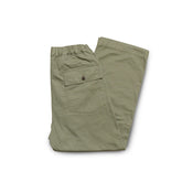 Front view of the Omnigod Men’s Herringbone Easy Baker Pants Olive showing the relaxed straight silhouette, olive tone, and classic baker pant design for Clothier & Sons.