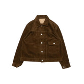 Ordinary Fits Corduroy Type 1st Jacket in brown, angled front view showing classic workwear silhouette.