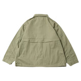 Back view of the Post O’Alls 3114R-MH4 USMC 1930s Utility Jacket Mini HBT Sage highlighting clean back construction and relaxed vintage proportions for Clothier & Sons.