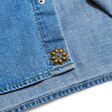Fabric detail of the Remi Relief Flower Studded Western Shirts Used revealing used-wash texture, fabric character, and studded accents for Clothier & Sons.