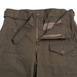 Waist detail of the Soundman Olson 534M-961B Trousers Olive Green showing waistband construction, belt loops, and fastening detail for Clothier & Sons.