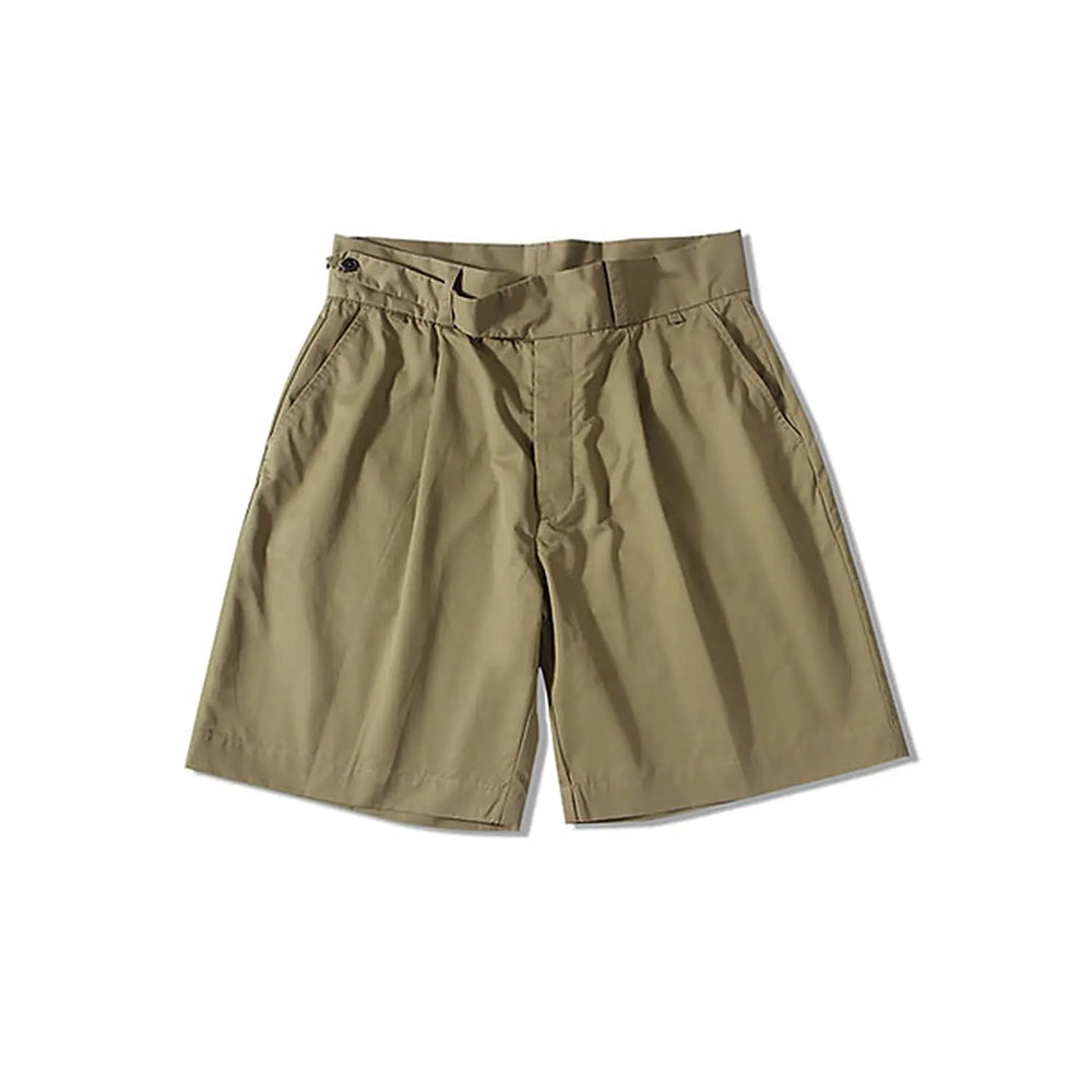 Front view of the Standard Types Pleated Chino Shorts Khaki showing the pleated front design, clean silhouette, and classic khaki tone for Clothier & Sons.