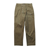Front view of the StandardTypes ST009 Tanker Trousers HBT Green showing the relaxed military-inspired silhouette, pleated front, and herringbone twill fabric for Clothier & Sons.