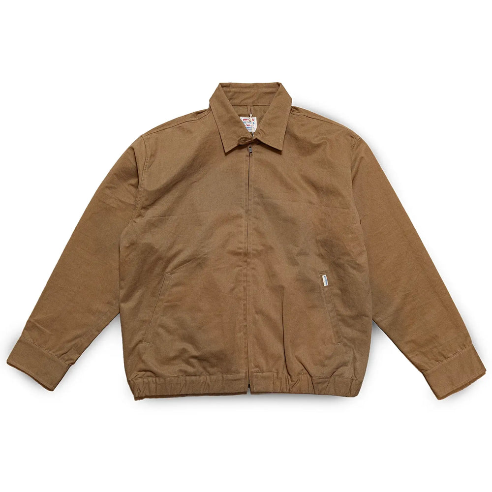 Front view of the Sugar & Co. SGR-JK26 Baby’s Chino Jacket Beige showing the compact silhouette, classic chino fabric, and workwear-inspired design for Clothier & Sons.