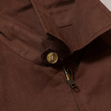 Collar detail of the Sugar & Co. SGR-JK26 Baby’s Chino Jacket Brown showing stitching, collar structure, and refined casual finishing for Clothier & Sons.
