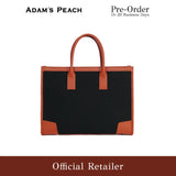 (Pre-Order) ADAM PEACH A054 Black Canvas Tan Leather Tote Bag