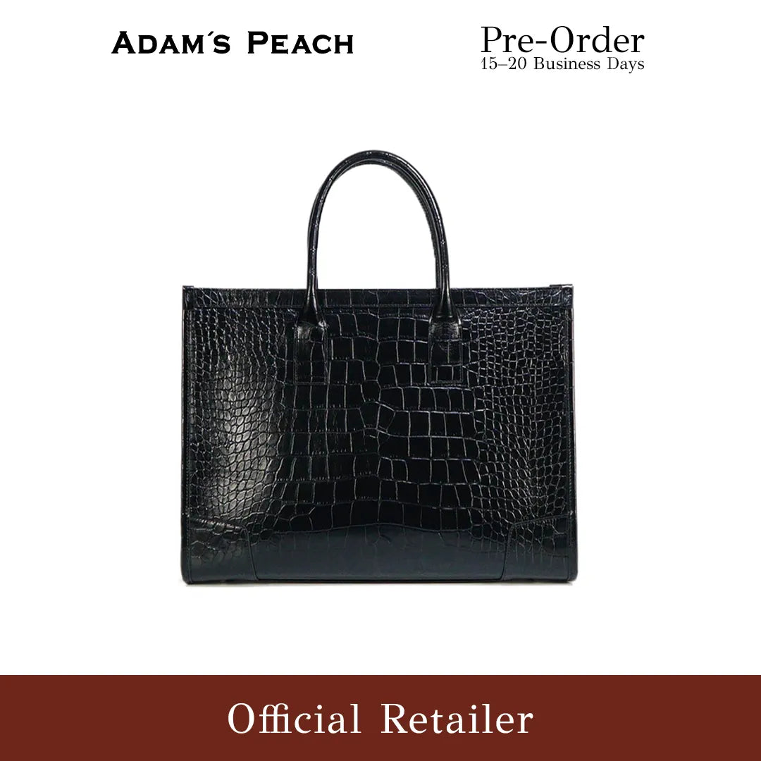 (Pre-Order) ADAM PEACH A054 Black Croc Leather Tote Bag
