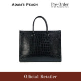 (Pre-Order) ADAM PEACH A054 Black Croc Leather Tote Bag