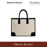 (Pre-Order) ADAM PEACH A054 Cream Canvas Black Leather Tote Bag