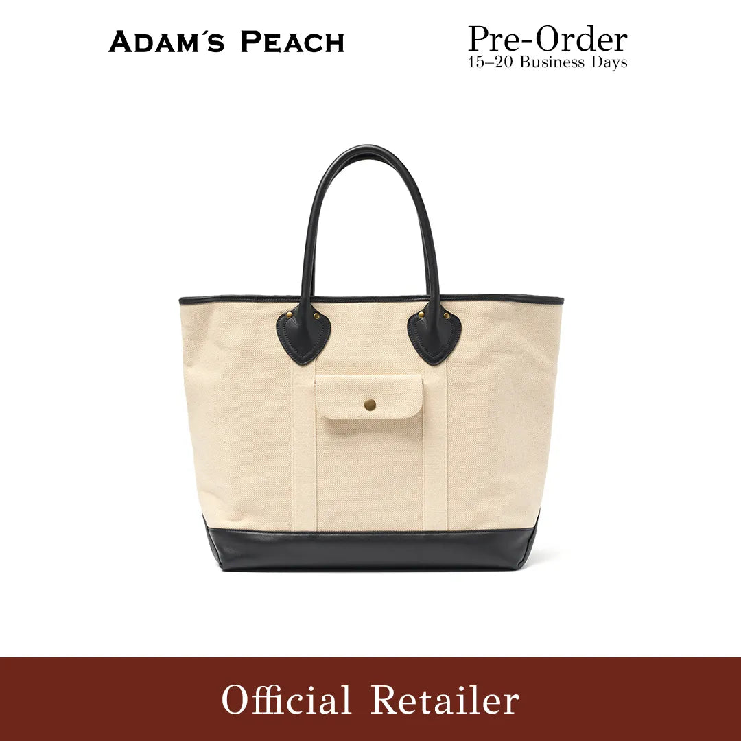 (Pre-Order) ADAM PEACH AP052 Cream Canvas Navy Tote Bag