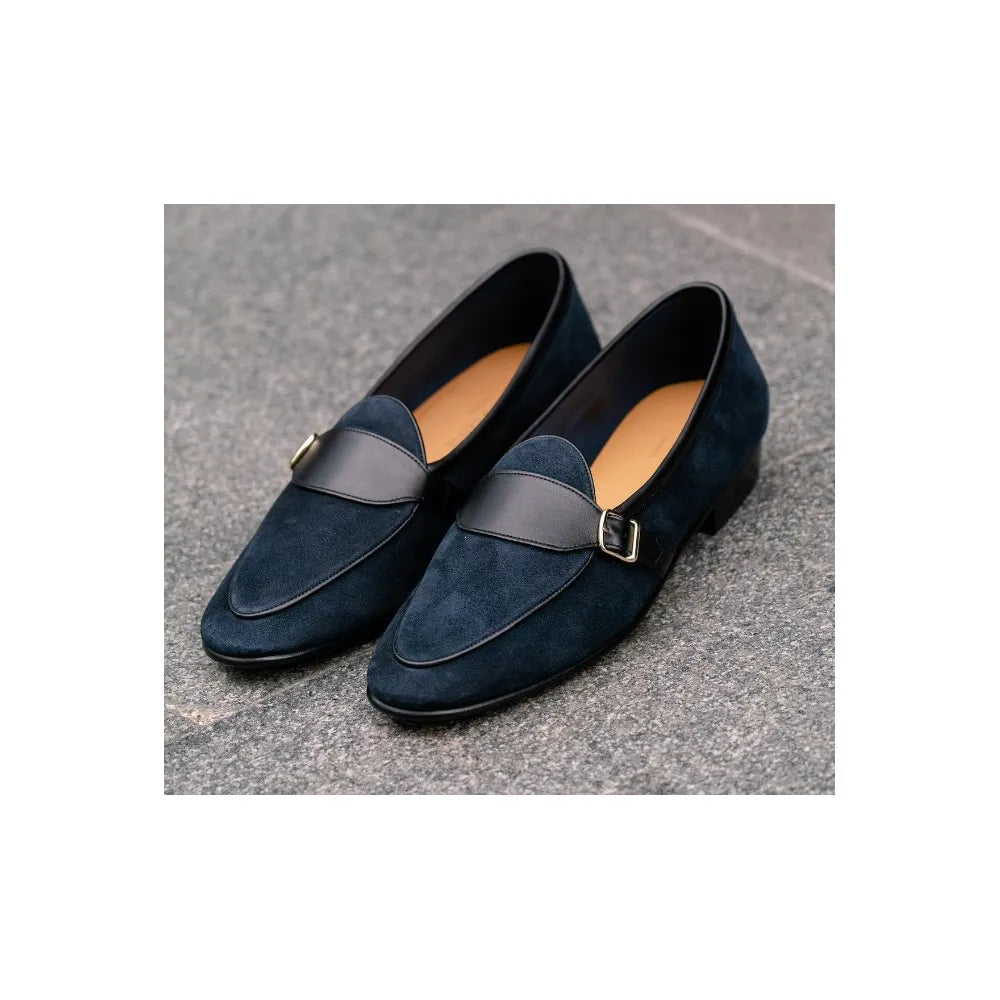 Baudoin & Lange Sagan Classic Metal Buckle Midnight Navy Asteria Suede And Black Full Grain Calf