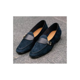 Baudoin & Lange Sagan Classic Metal Buckle Midnight Navy Asteria Suede And Black Full Grain Calf