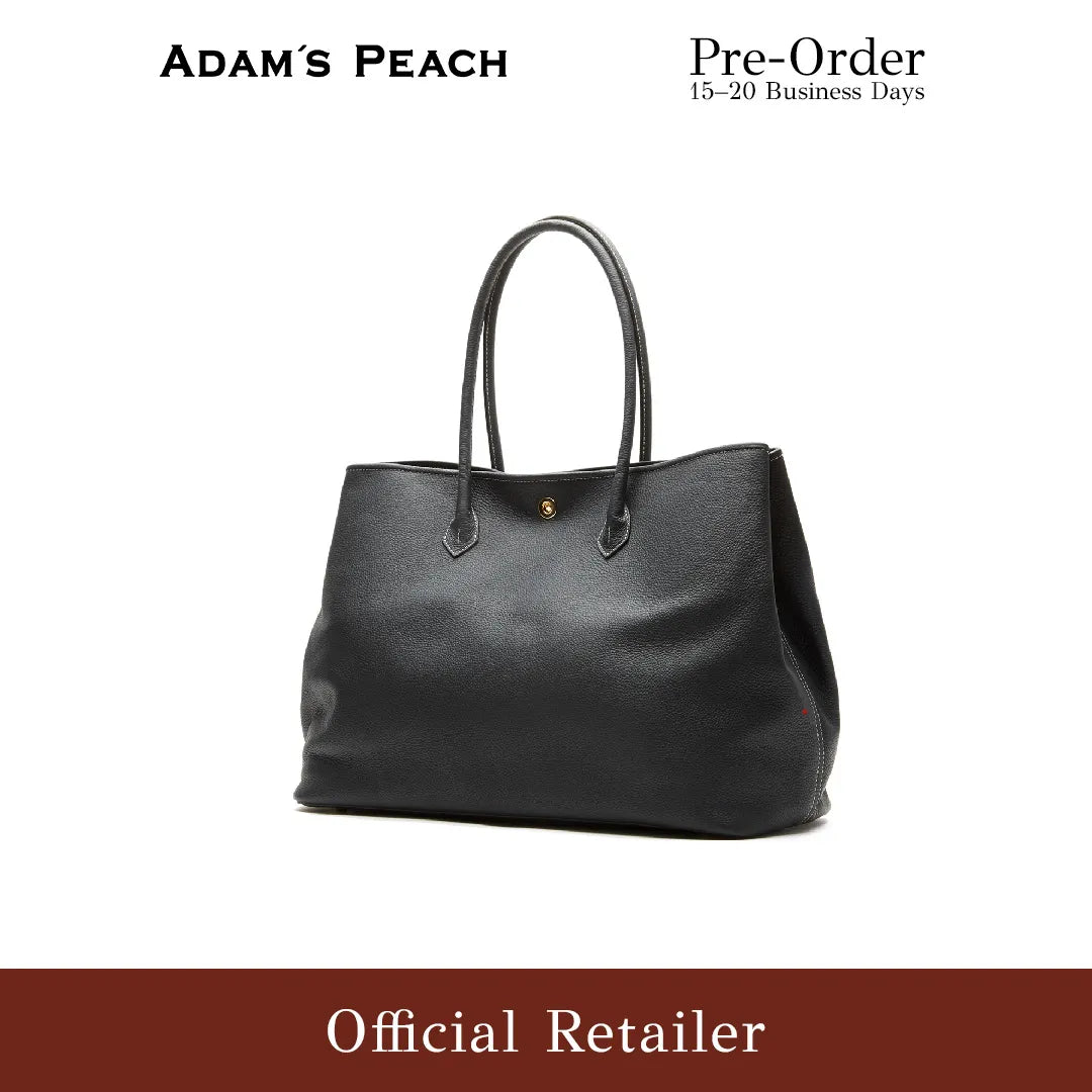 (Pre-Order) ADAM PEACH Black Leather Tote Bag
