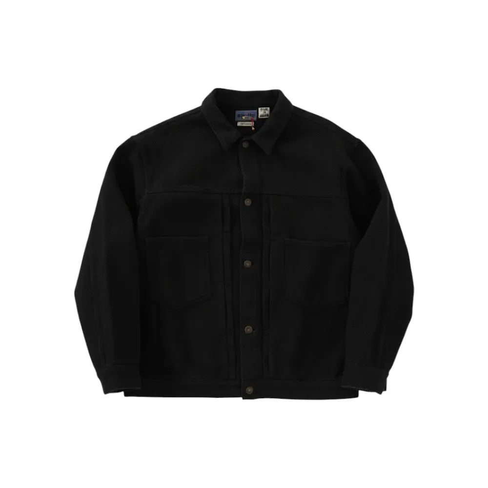 Blue Blue Japan Mens Woven Double Cloth Sashiko Dark Black Trucker Jacket