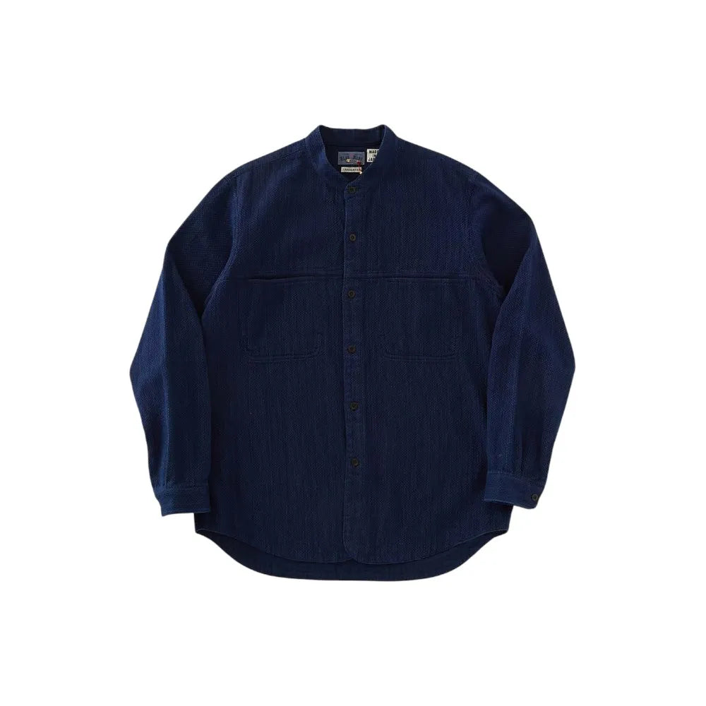 Blue Blue Japan Kasezome Sashiko Stand Up Collar Ls Shirt