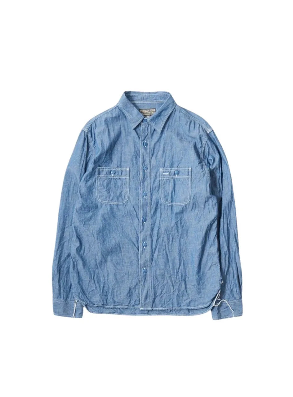 Empire & Sons L/S Usn Style Work Shirt 5oz Organic Cotton Selvege Chambray – Blue